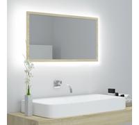 vidaXL Espejo de Baño con LED Acrílico Aseo Muebles Mobiliario Decoración Adorno Habitación Duradero Estable Contrachapada Roble Sonoma 80x8,5x37 cm