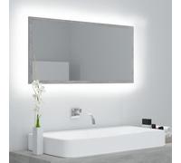vidaXL Espejo de baño LED acrílico gris hormigón 90x8,5x37 cm