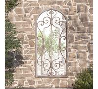 vidaXL Espejo de Jardín Pared Patio Arco Gótico Colgante Apariencia Antigua Muebles Decorativo Adorno Hierro Color Arena para Uso Exterior 100x45 cm