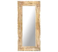 vidaXL Espejo de madera maciza de mango 110x50 cm en color Blanco/Marrón | decorativo de pared para baño dormitorio recibidor moderno