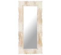 vidaXL Espejo de madera maciza de mango 110x50 cm en color Blanco/Marrón | decorativo de pared para baño dormitorio recibidor moderno