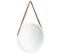vidaXL Espejo de Pared con Correa Redondo Colgante Armario Baño Antiguo Retro Consumo de Maquillaje Decoración Hogar Sala Blanco 50 cm