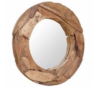 vidaXL Espejo decorativo de teca 80 cm redondo
