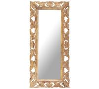 vidaXL Espejo tallado a mano madera maciza de mango 110x50 cm en color Blanco/Marrón | decorativo de pared para baño dormitorio recibidor moderno