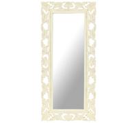 vidaXL Espejo tallado a mano madera maciza de mango blanco 110x50 cm
