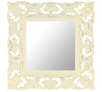 vidaXL Espejo tallado a mano para maquillaje y baño blanco 50x50 cm Madera maciza de mango