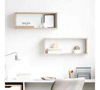 vidaXL 2X Estantes Cubo de Pared Estantería Colgante Coleccionables Fotos Premios Adornos Decoración Librería Contrachapada Color Roble 60x15x23 cm