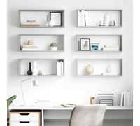 vidaXL Estante cubo pared 6 uds contrachapado gris hormigón 60x15x23cm