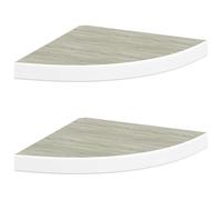 vidaXL Estante esquinero colgante 2 unidades para CD y libros MDF Blanco y roble 35x35x3,8 cm