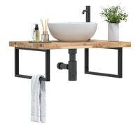 vidaXL Estante de lavabo de pared acero y madera maciza de acacia 100 x 60 x 4 cm Marrón y negro Rectangular