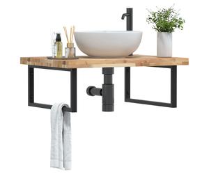 vidaXL Estante de lavabo de pared acero y madera maciza de acacia 100 x 60 x 4 cm Marrón y negro Rectangular