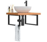 vidaXL Estante de lavabo de pared de acero y madera maciza de haya en color Marrón y negro/marrón oscuro y negro | práctico organizador multiusos diseño compacto funcional