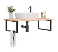 vidaXL Estante de lavabo de pared de acero y madera maciza de haya en color Marrón y negro/marrón oscuro y negro | práctico organizador multiusos diseño compacto funcional
