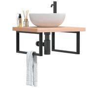 vidaXL Estante de lavabo de pared de acero y madera maciza de haya en color Marrón y negro/marrón oscuro y negro | práctico organizador multiusos diseño compacto funcional