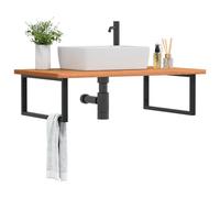 vidaXL Estante de lavabo de pared de acero y madera maciza de haya en color Marrón y negro/marrón oscuro y negro | práctico organizador multiusos diseño compacto funcional