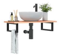 vidaXL Estante de lavabo de pared – Acero y madera maciza de roble – Marrón y negro