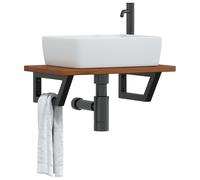 vidaXL Estante de lavabo de pared de acero y madera maciza de roble