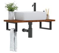 vidaXL Estante de lavabo de pared de acero y madera maciza de roble