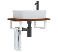 vidaXL Estante de lavabo de pared de acero y madera maciza de roble