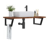 vidaXL Lavabo con soporte, placa de madera, consola de lavabo, montaje en pared, estante de pared, acero macizo, roble