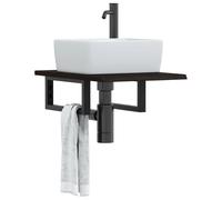 vidaXL Estante de lavabo de pared de acero y madera maciza de roble