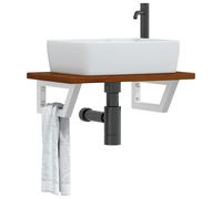 vidaXL Estante de lavabo de pared de acero y madera maciza de roble