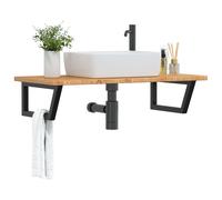 vidaXL Estante de lavabo de pared de acero y madera maciza de roble en color marrón claro y negro/Marrón y negro | práctico organizador multiusos diseño compacto funcional