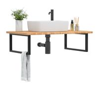 vidaXL Estante de lavabo de pared de acero y madera maciza de roble en color Marrón y negro/marrón claro y negro | práctico organizador multiusos diseño compacto funcional