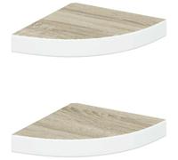 vidaXL Estantería esquinera de pared colgante 2x MDF Blanco/Roble 25x25x3,8 cm