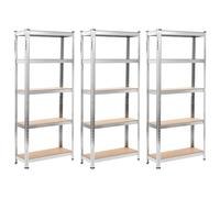 vidaXL Estantería 5 niveles 3 uds acero madera contrachapada plateado
