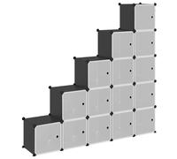 vidaXL Estantería de Cubos con 15 Compartimentos y Puertas Estante Zapatero Armario Bibilioteca de Módulos Organizador Divisor Guardarropa PP Negro