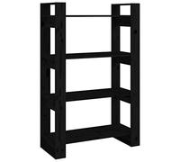 vidaXL Estantería/Divisor de Espacios Armario Biombos Estante de Libros Librería Achivador Separador Partición Madera Pino Negro 80x35x125 cm