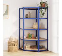 vidaXL Estantería de esquina 5 niveles – madera contrachapada y acero azul