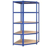 vidaXL Estantería Esquina 5 Niveles Mueble Almacén Taller Almacenamiento Sala Salón Estar Habitación Madera Contrachapada y Acero Azul