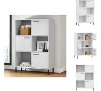 vidaXL Estantería OSLO con patas de metal, color blanco, 90x35x128,5 cm, madera maciza - Estanterías y librerías