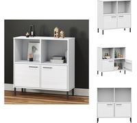 vidaXL Estantería OSLO con patas de metal, color blanco, 90x35x90,5 cm, madera maciza - Estanterías y libreros