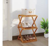 vidaXL Estantería plegable de 3 niveles, color marrón, 43x31x63 cm, madera maciza de acacia. Estantería plegable, estanterías plegables, zapatero, almacenamiento de zapatos