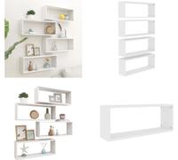 vidaXL Estanterías cubo, 4 unidades, blanco, 60x15x23 cm, material de madera, estante de pared, estantes de pared, repisa de pared