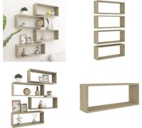 vidaXL Estanterías cubo, 4 unidades, roble Sonoma, 60x15x23 cm, material de madera, estante de pared, estantes de pared, repisa de pared