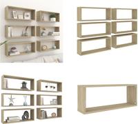 vidaXL Estanterías cubo, 6 unidades, roble Sonoma, 60x15x23 cm, material de madera, estante de pared, estantes de pared, repisa de pared, repisas de pared