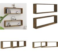 vidaXL Estanterías de pared, 2 unidades, roble ahumado, 100x15x30 cm, material de madera, estantería de pared, estanterías de pared, almacenamiento en forma de cubo, estantería cubo