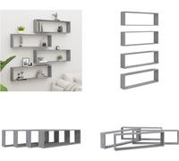 vidaXL Estanterías de pared, 4 unidades, color gris Sonoma, 100x15x30 cm, material de madera, estantería de pared, estanterías, almacenamiento en cubos, estantería en forma de cubo