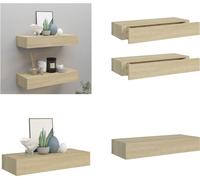 vidaXL Estanterías de pared con cajones, 2 unidades, aspecto de roble, 60x23,5x10 cm, MDF - Estantería con cajones - Estanterías con cajones - Estante de pared - Estantes de pared