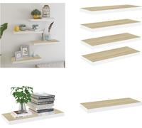 vidaXL Estanterías flotantes, 4 unidades, aspecto de roble y blanco, 60x23,5x3,8 cm, MDF - Estantería de pared - Estanterías de pared - Estantería de pared flotante - Estantería de pared suspendida