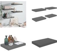 vidaXL Estanterías flotantes, 4 unidades, gris brillante, 40x23x3,8 cm, MDF - Estantería de pared - Estanterías de pared - Estantería de pared flotante - Estantería de pared suspendida