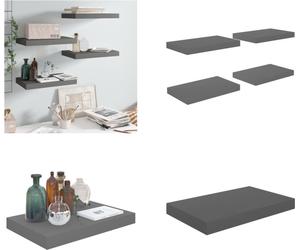 vidaXL Estanterías flotantes, 4 unidades, gris brillante, 40x23x3,8 cm, MDF - Estantería de pared - Estanterías de pared - Estantería de pared flotante - Estantería de pared suspendida