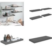 vidaXL Estanterías flotantes, 4 unidades, gris brillante, 60x23,5x3,8 cm, MDF - Estantería de pared - Estanterías de pared - Estantería de pared flotante - Estantería de pared suspendida