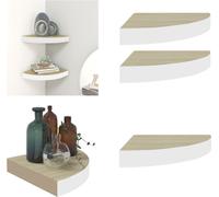 vidaXL Estanterías flotantes Eck, 2 unidades, diseño de roble y blanco, 35x35x3,8 cm, MDF - Estantería de pared - Estanterías de pared - Repisa de pared - Repisas de pared