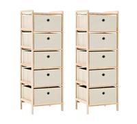 vidaXL Estanterías (2 unidades) madera de cedro 5 cestas de tela beige
