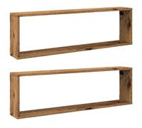 vidaXL Estantes Cubo de Pared 2 uds Madera Envejecida 100x15x30 cm, estantería de Pared, estantería Flotante, Armario de Pared, Estante de Pared